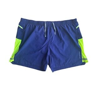 Brooks Men's XL Running Shorts Blue Neon Yellow Reflective Lined